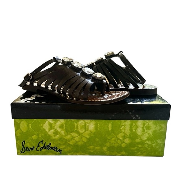 Sam Edelman Dark Brown with Crystal Accents Strappy GoGo Leather Sandals Size 7 - Picture 3 of 9